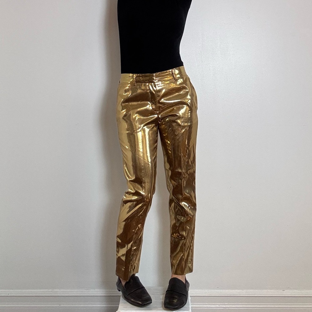 Pre-Loved MSGM Lamé Cropped Gold Pant - Size S